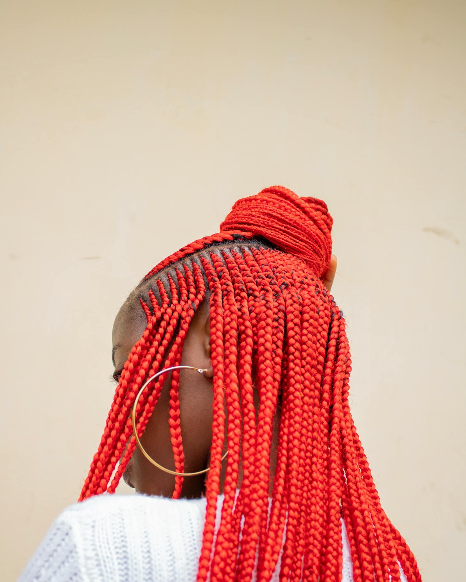 Vivid red braids, full length
