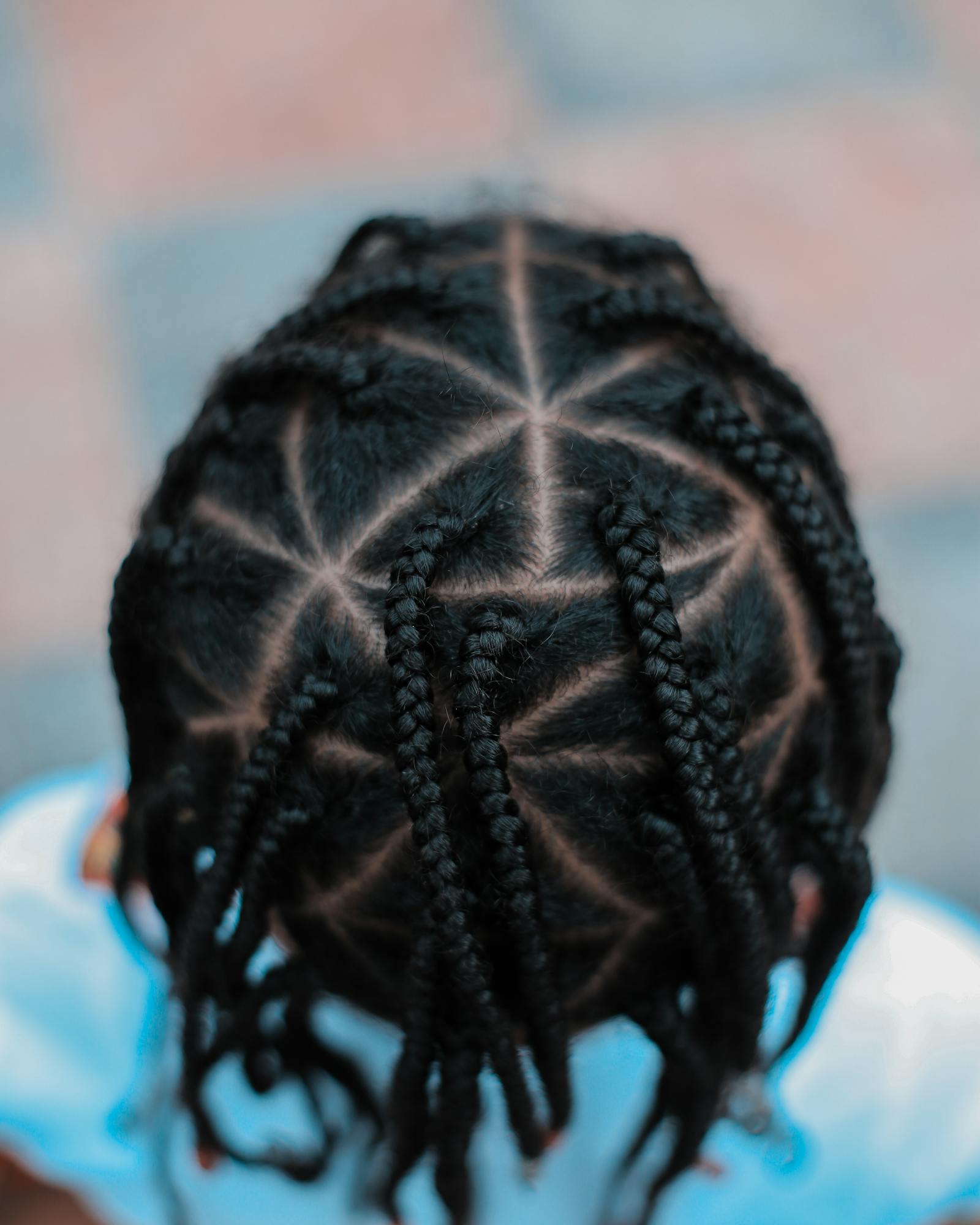 Geometric cornrow parting, top view
